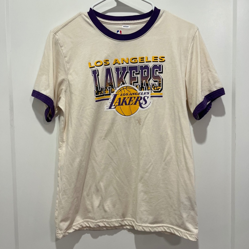 NBA Los Angeles Lakers Youth Ringer T-Shirt Cream Purple Size XL 18-20
